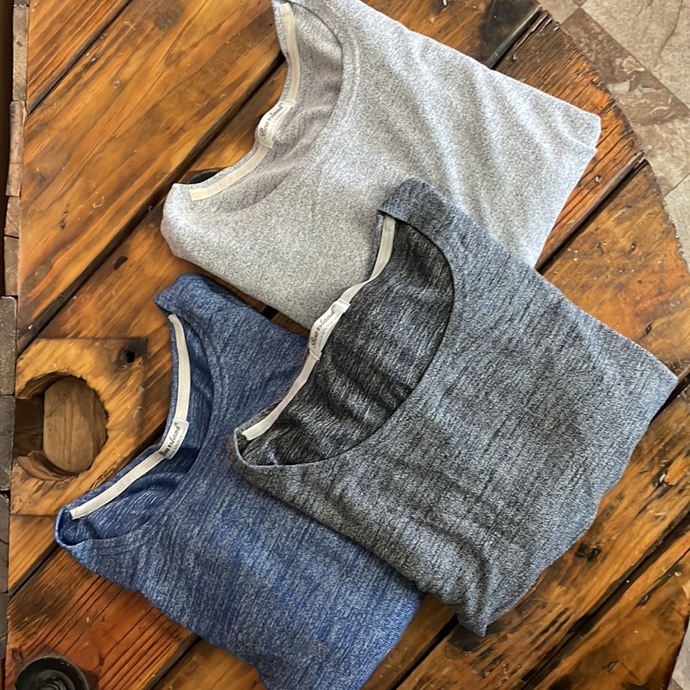 Three Breastfeeding Long Sleeve Shirts Blue, Light Gray, Dark Gray